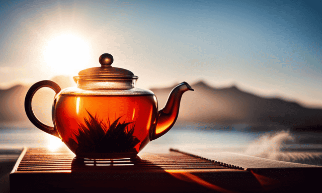 An image showcasing a steaming teapot placed on a decorative trivet, emanating gentle wisps of vapor