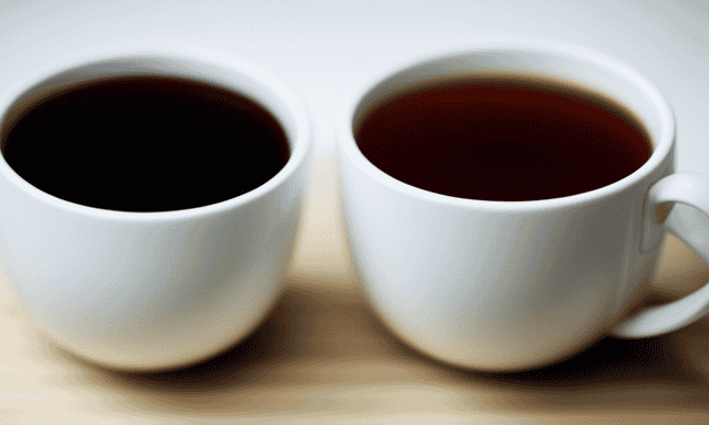 An image showcasing two teacups side by side, one filled with vibrant green tea and the other with a rich amber-colored oolong tea