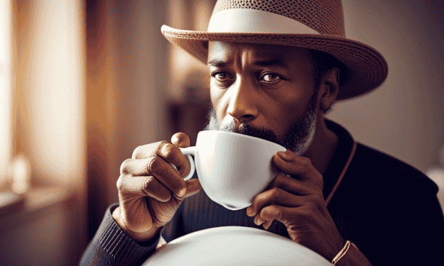 An image featuring a person confidently sipping a steaming cup of rooibos tea