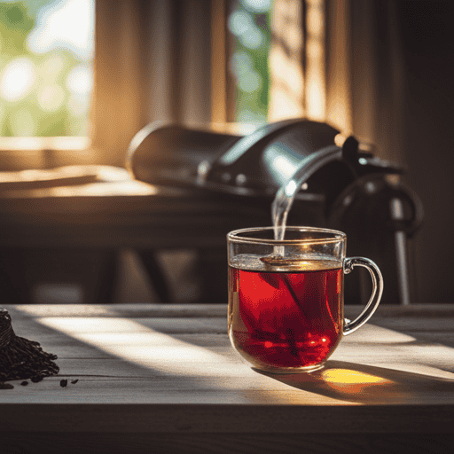An image showcasing a serene morning scene with a steaming cup of herbal tea on a wooden table, beside a bottle of Levotheroxyne