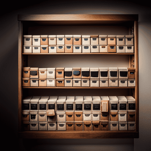 An image of an opened cupboard with neatly arranged rows of colorful herbal tea boxes, each displaying their unique expiration dates, showcasing the varying lifespan of herbal tea bags