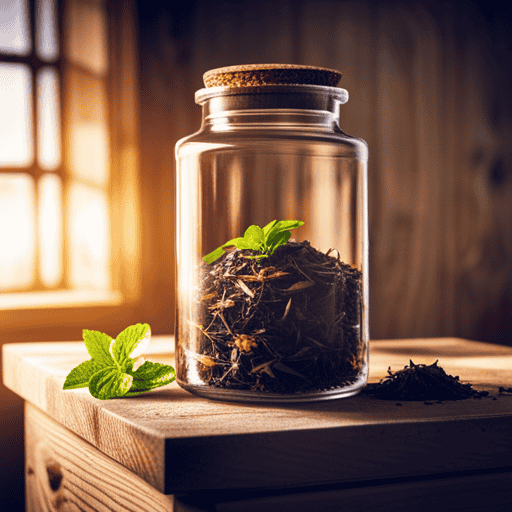 An image showcasing a glass jar filled with vibrant dried herbal tea leaves, sealed tightly