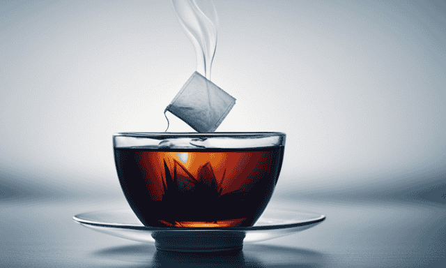 An image showcasing a serene scene of a delicate green rooibos tea bag immersed in a steaming cup of water, gently releasing its flavors