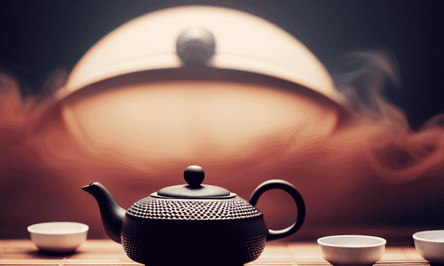 An image depicting a serene tea ceremony with a traditional oolong tea set, showcasing the intricate process of brewing