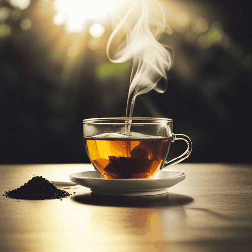 An image showcasing a serene cup of herbal tea, with a delicate infuser immersed in the steaming liquid