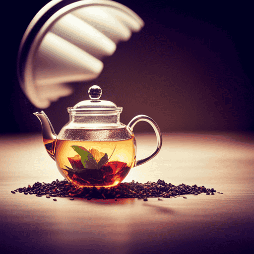 An image showcasing a delicate teapot filled with fragrant herbal tea leaves, gently steeping in clear, hot water