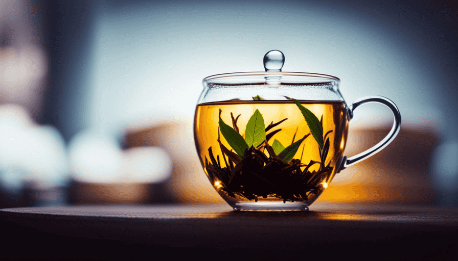 An image showcasing a serene scene of a delicate teapot filled with vibrant herbal tea leaves, steeping gracefully in a transparent glass mug, capturing the essence of patience and tranquility in the brewing process