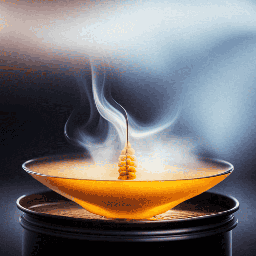An image showcasing a vibrant yellow turmeric tea simmering on a stovetop