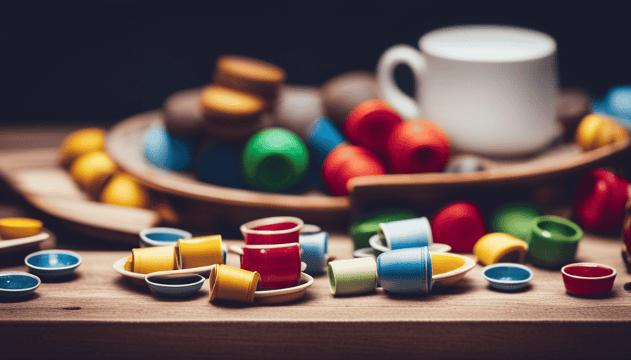 An image that showcases a wooden table adorned with an assortment of colorful teacups overflowing with aromatic herbal tea, illustrating the concept of excessive consumption
