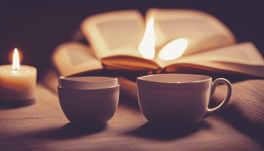 An image featuring a serene, minimalist scene with a warm cup of Yogi Kava tea