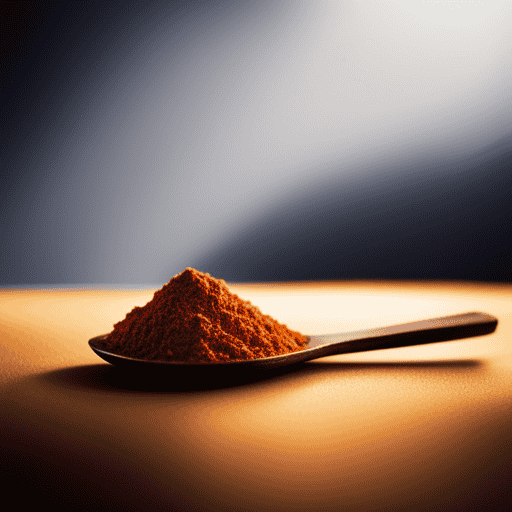 An image showcasing a precise measurement of turmeric in a teaspoon, with the vibrant orange-yellow spice gently heaped, forming a small mound, highlighting its weight for weight-conscious readers