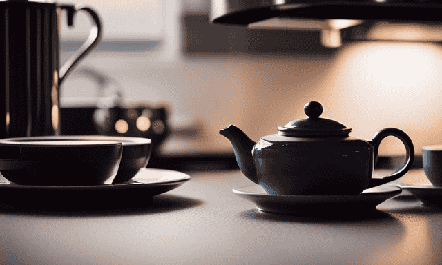 An image showcasing a serene, minimalist kitchen countertop adorned with a delicate porcelain teapot pouring a rich amber Oolong tea into multiple dainty teacups, highlighting the versatility of this exquisite brew