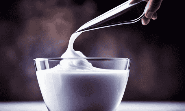 An image showcasing a bowl of creamy Triple Zero yogurt being poured into a transparent measuring cup