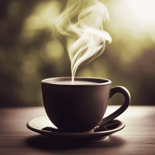 An image showcasing a steaming cup of Yogi Tea, brimming with rich, earthy tones