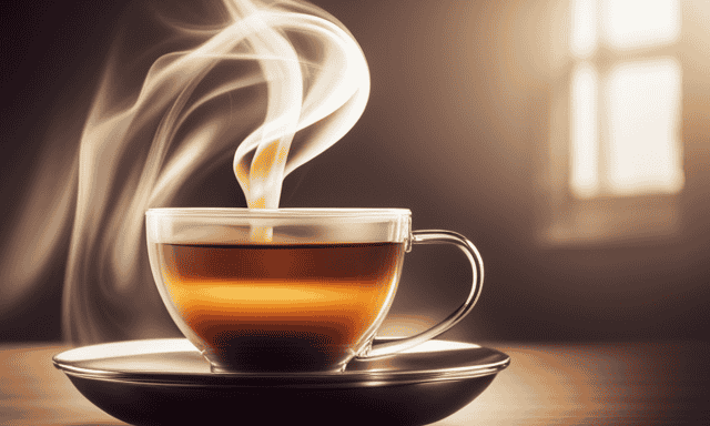 An image that showcases a steaming cup of oolong tea, perfectly brewed to highlight its rich golden hue
