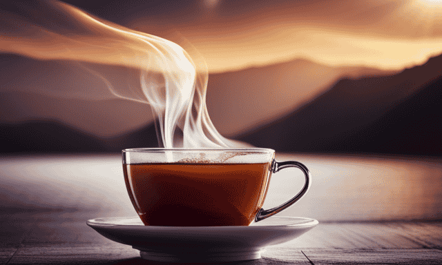 An image depicting a steaming cup of rooibos tea, infused with a rich, caramel hue