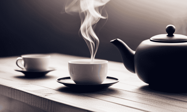 An image showcasing a serene, minimalist tea set laid out on a wooden table