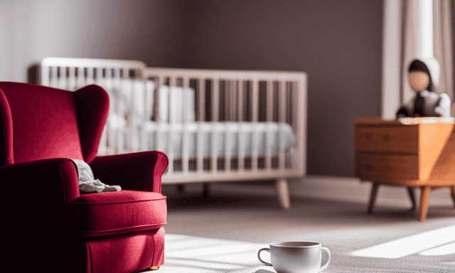 An image featuring a serene nursery with a cozy armchair and a delicate teacup filled with rooibos tea, accompanied by a baby bottle filled with the same tea, highlighting the topic of safe rooibos tea consumption for babies