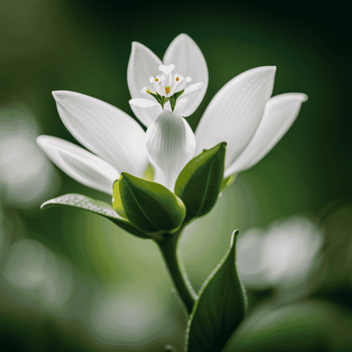 An image capturing the delicate beauty of a blooming tea plant, adorned with fragrant white flowers against a lush backdrop of glossy green leaves