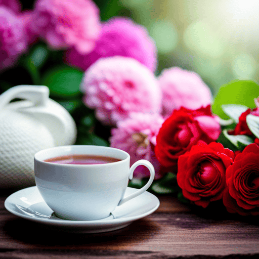 An image showcasing a serene, verdant scene with a cup of warm herbal slimming tea gently steaming, nestled amidst vibrant flowers and lush greenery, inviting readers to explore the optimal frequency of enjoying this natural elixir