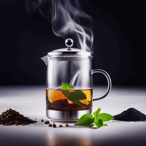 An image showcasing a close-up view of the electric one-cup herbal tea pot in action