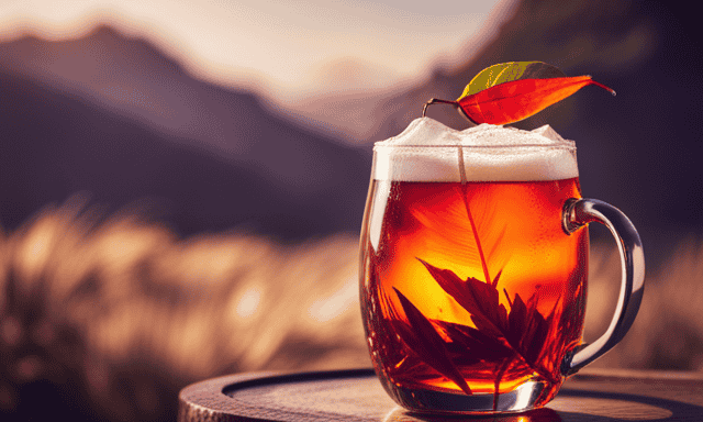 An image showcasing a glass of frothy beer infused with the aromatic essence of rooibos tea