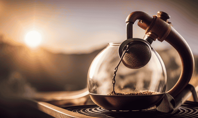 An image showcasing the process of boiling Yerba Mate: a steaming kettle on a stovetop, a traditional gourd filled with mate leaves, a strainer, and a cup of the aromatic beverage being poured