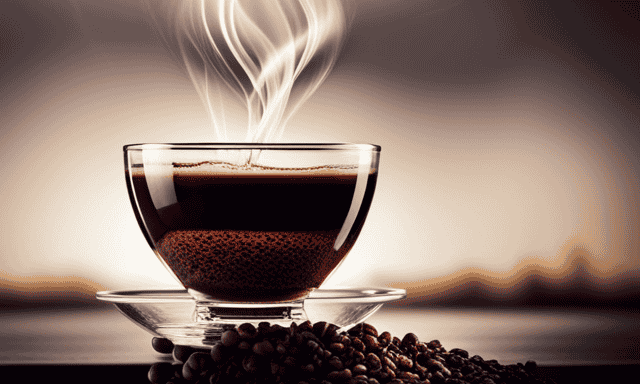 An image of a steaming cup of rich, dark coffee with chicory root granules being poured into it
