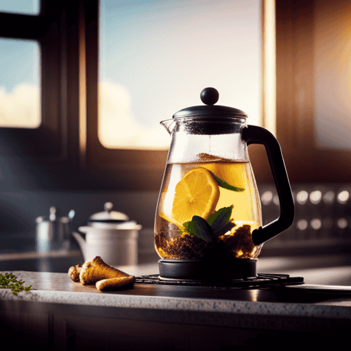 An image capturing the serene process of brewing Atlantic Spice's invigorating Ginger Lemon Herbal Tea