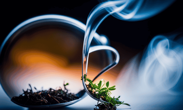 An image capturing the serene moment of a transparent glass teapot pouring hot water over delicate jasmine and oolong tea leaves, releasing their aromatic steam and creating a mesmerizing swirl of colors