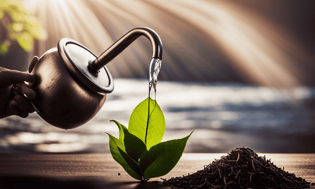 An image showcasing a hands-on approach to brewing strong yerba mate: a delicate wooden gourd filled with vibrant green leaves, hot water pouring gracefully from a kettle, wisps of steam rising, and a traditional metal straw ready for sipping