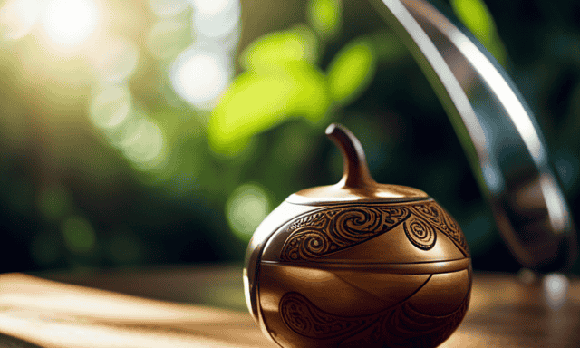 An image showcasing a hand-carved wooden gourd filled with vibrant, freshly brewed yerba mate
