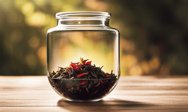 A visually enticing image showcasing a wide selection of vibrant oolong tea leaves, elegantly displayed in various glass jars, each revealing its unique color, texture, and aroma