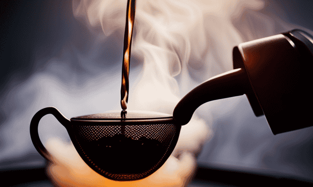 An image of a traditional cast iron teapot boiling on a gas stove, emitting aromatic steam