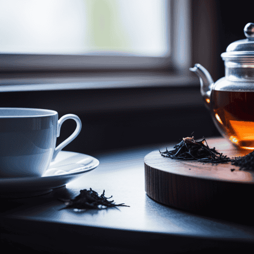 An image illustrating a serene scene of a cozy herbal tea corner, showcasing a beautifully arranged assortment of vibrant herbal tea leaves, a teapot, and a teacup, all bathed in soft, natural light