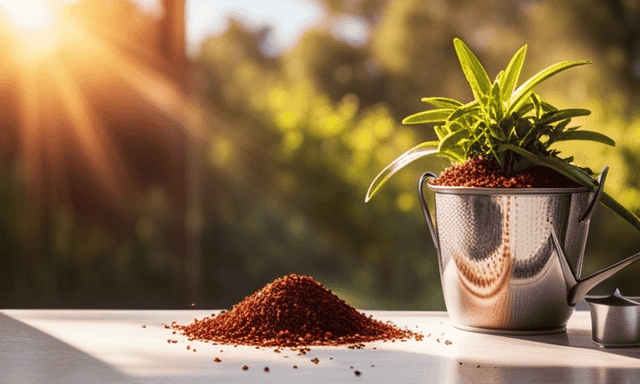 An image showcasing a sunlit room with a vibrant, healthy Rooibos plant thriving in a decorative pot on a windowsill