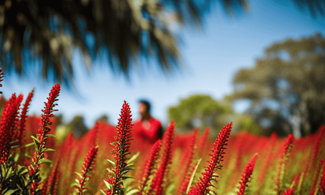 a lush garden bathed in warm sunlight, with rows of vibrant green rooibos plants stretching towards the sky
