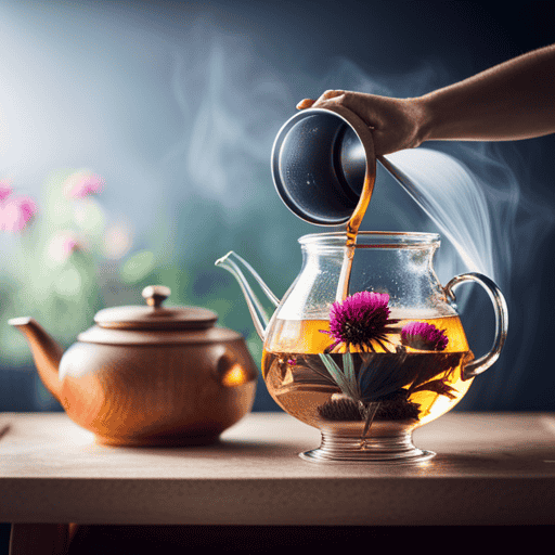 An image showcasing the step-by-step process of making Echinacea tea from the flower: a hand plucking vibrant purple-petaled Echinacea flowers, petals submerged in a steaming teapot, and a soothing cup of golden tea being poured