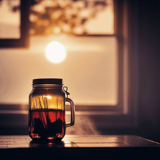 An image showcasing a mason jar filled with clear, golden-hued sun tea
