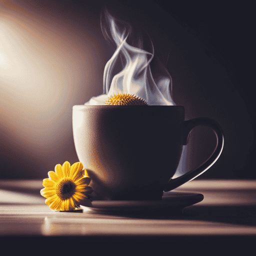 An image showcasing a steaming cup of chamomile ginger herbal tea blend