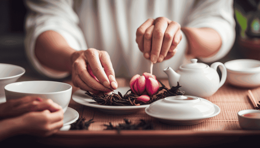 An image showcasing the delicate process of preparing Magnolia Flower Tea