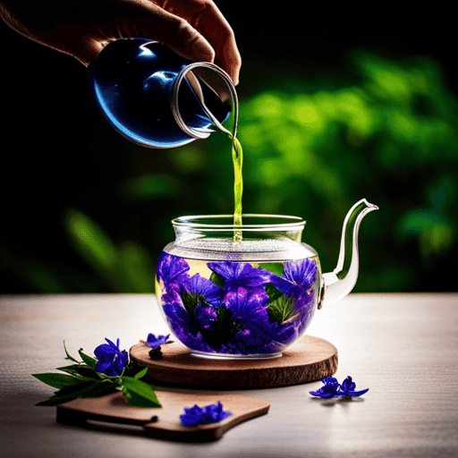 An image showcasing the step-by-step process of brewing butterfly pea flower tea