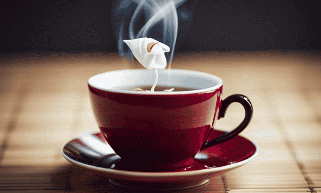 An image depicting a serene scene of a delicate teacup filled with hot water, as a hand gently submerges an oolong tea bag