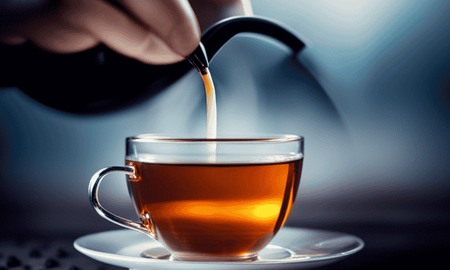 An image showcasing a serene scene with a teapot pouring steaming oolong tea into a delicate cup