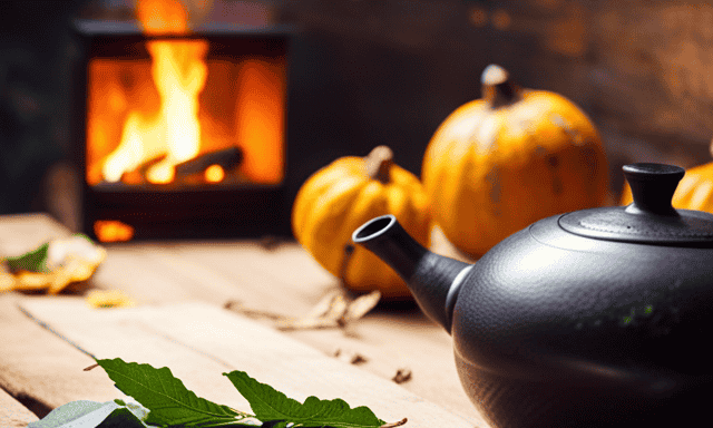 An image capturing the serene ambiance of a cozy wooden table adorned with a traditional South American gourd, filled to the brim with vibrant green yerba mate leaves, as a skilled hand pours hot water from a rustic kettle