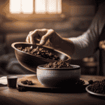 An image showcasing the step-by-step process of roasting chicory root: a hand holding a rustic ceramic bowl filled with sliced chicory roots, a roasting tray with golden roots, and a fragrant cup of freshly brewed chicory coffee