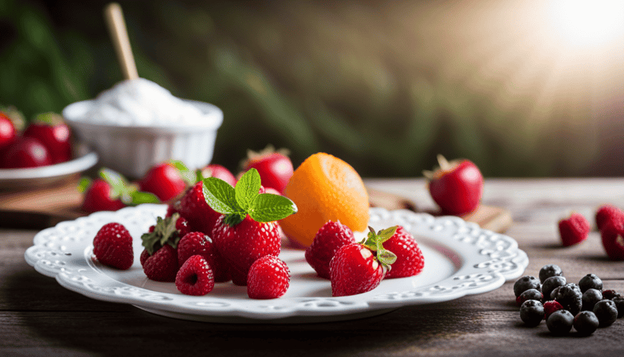 An image showcasing a vibrant array of fresh fruits, decadent honey drizzle, and a sprinkle of powdered sugar, enticingly arranged around a bowl of raw food, inviting readers to discover the art of sweetening these delectable dishes
