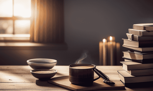 An image showcasing a serene bathroom setting with a glass of chilled chicory root tea placed on a wooden tray beside a stack of books, highlighting the natural remedy's effectiveness in relieving constipation