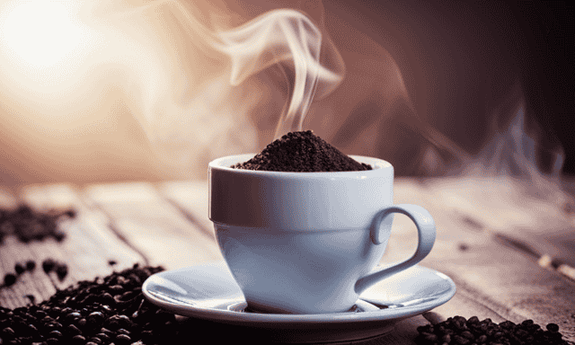 An image showcasing a steaming cup of coffee, with a rich, dark blend pouring into a mug