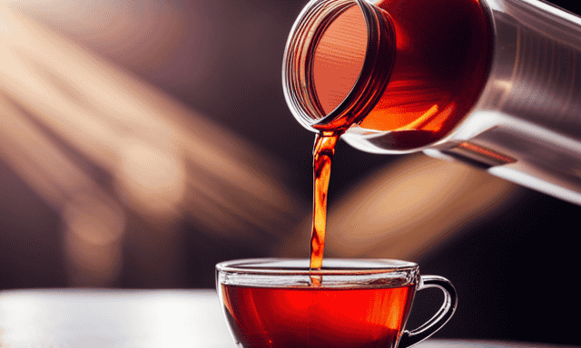An image showcasing a woman pouring a vibrant red infusion of Rooibos tea onto her luscious hair